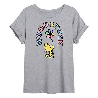 Juniors' Peanuts Woodstock Flower Oversized Graphic Tee