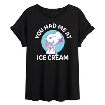 Juniors' Peanuts Ice Cream Oversized Graphic Tee
