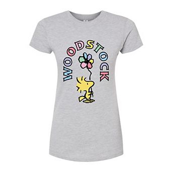 Juniors' Peanuts Woodstock Flower Fitted Graphic Tee