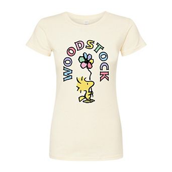 Juniors' Peanuts Woodstock Flower Fitted Graphic Tee