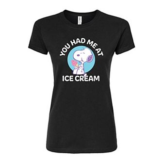 Juniors' Peanuts Ice Cream Fitted Graphic Tee
