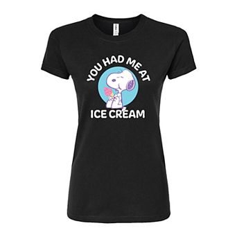 Juniors' Peanuts Ice Cream Fitted Graphic Tee