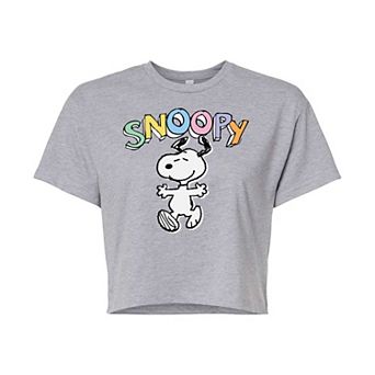 Juniors' Peanuts Snoopy Sketchy Cropped Graphic Tee