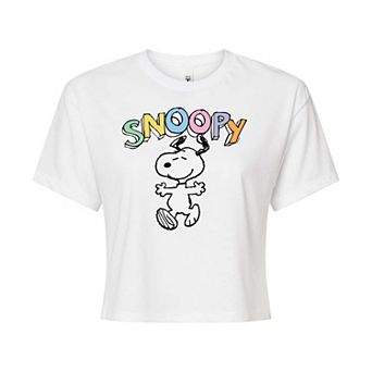 Juniors' Peanuts Snoopy Sketchy Cropped Graphic Tee
