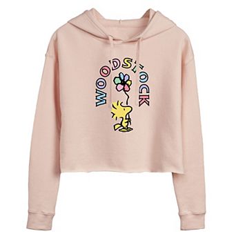 Juniors' Peanuts Woodstock Flower Cropped Graphic Hoodie