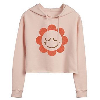 Juniors' Daisy Smiley Face Cropped Graphic Hoodie