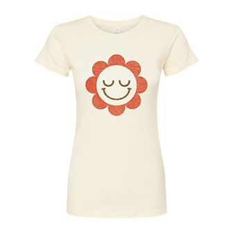 Juniors' Daisy Smiley Face Fitted Graphic Tee