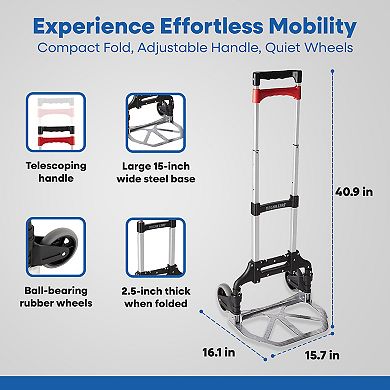 Magna Cart Personal MCX Folding Aluminum Hand Truck, 150lb Capacity, Black/Red