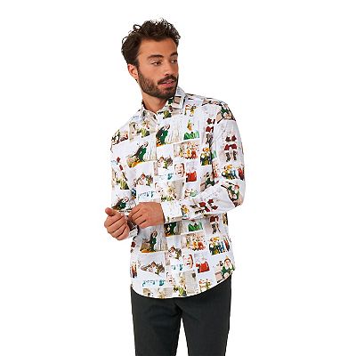 OppoSuits Men's Elf Christmas Long Sleeve Shirt, White, Large