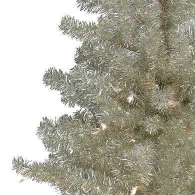 Northlight 9-ft. Pre-Lit Clear Lights Metallic Sheer Champagne Artificial Tinsel Christmas Tree