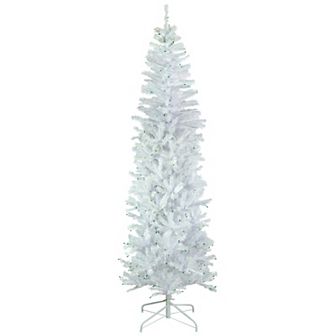 Northlight 6.5-ft. Pre-Lit Green Lights Woodbury White Pine Pencil Artificial Christmas Tree