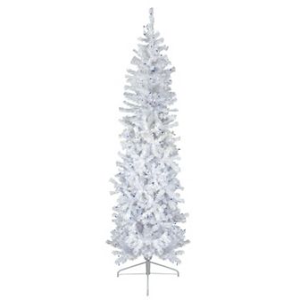 Northlight 6.5' Pre-Lit Woodbury White Pine Pencil Artificial Christmas Tree - Blue Lights