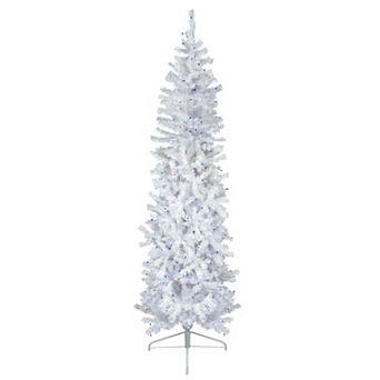 Northlight 6.5' Pre-Lit Woodbury White Pine Pencil Artificial Christmas Tree - Blue Lights