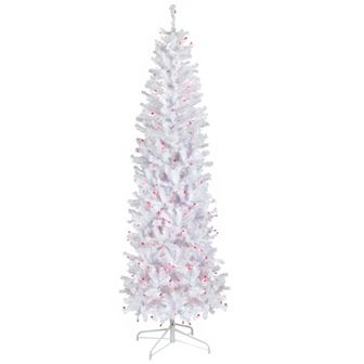 Northlight 6.5' Pre-Lit Woodbury White Pine Pencil Artificial Christmas Tree - Pink Lights