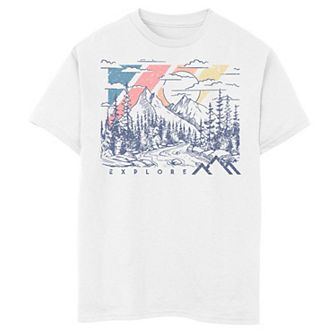 Boys 8-20 Explore Forest Mountains Sun River Graphic Tee