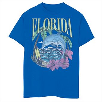 Boys 8-20 Florida Beach Dolphin Waves Surfboard Hibiscus Graphic Tee