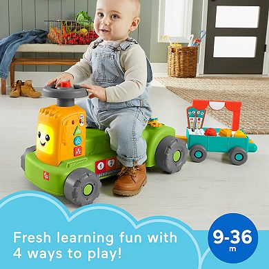 Fisher-Price Laugh & Learn 4-in-1 Farm to Market Tractor Ride-On Learning Toy for Baby & Toddlers