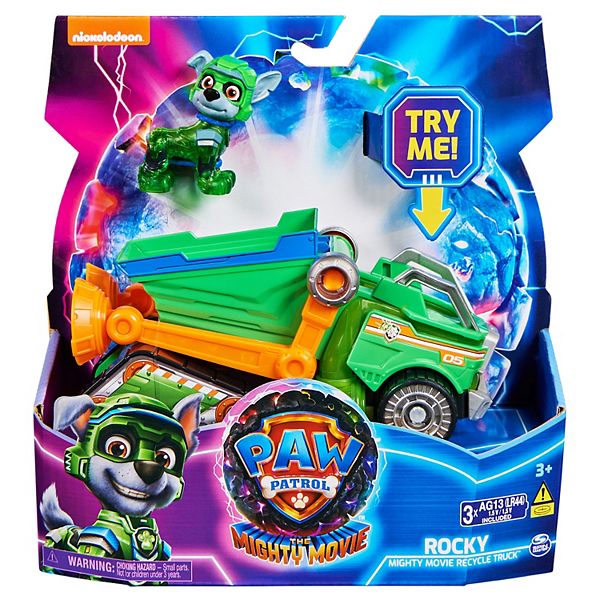 PAW Patrol: The Mighty Movie Rocky Mighty Pups Action Figure & Garbage  Truck Recycler Toy