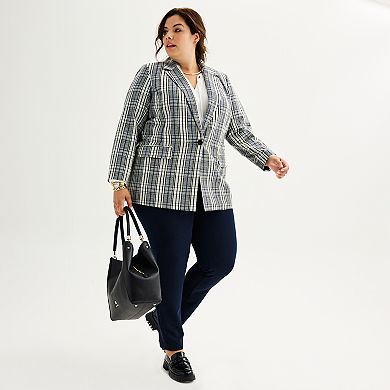 Nine West Women's Plus Size One-Button Jacquard Blazer Wine Size 18W