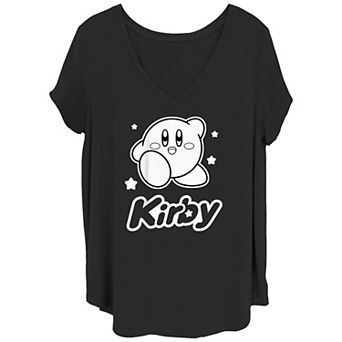 Juniors' Plus Size Nintendo Kirby Monochrome Style Graphic Tee