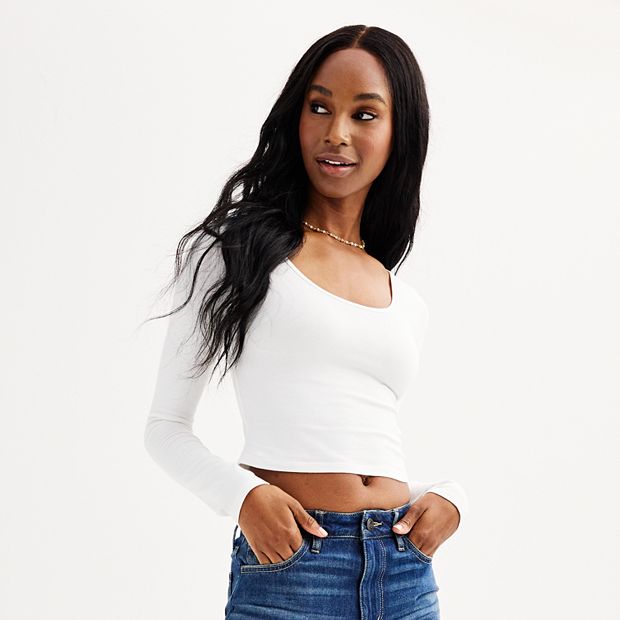 Juniors' SO® Long Sleeve Cropped Scoopneck Top