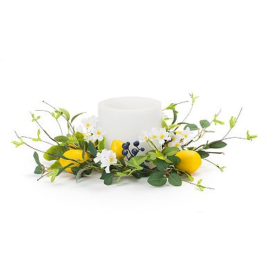 Melrose Artificial Lemon Berry Floral Candle Ring Table Decor 6-piece Set