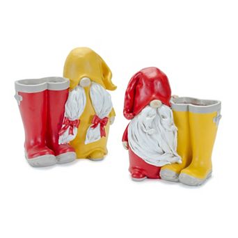 Melrose Garden Gnome Rainboot Planter Table Decor 2 pc Set