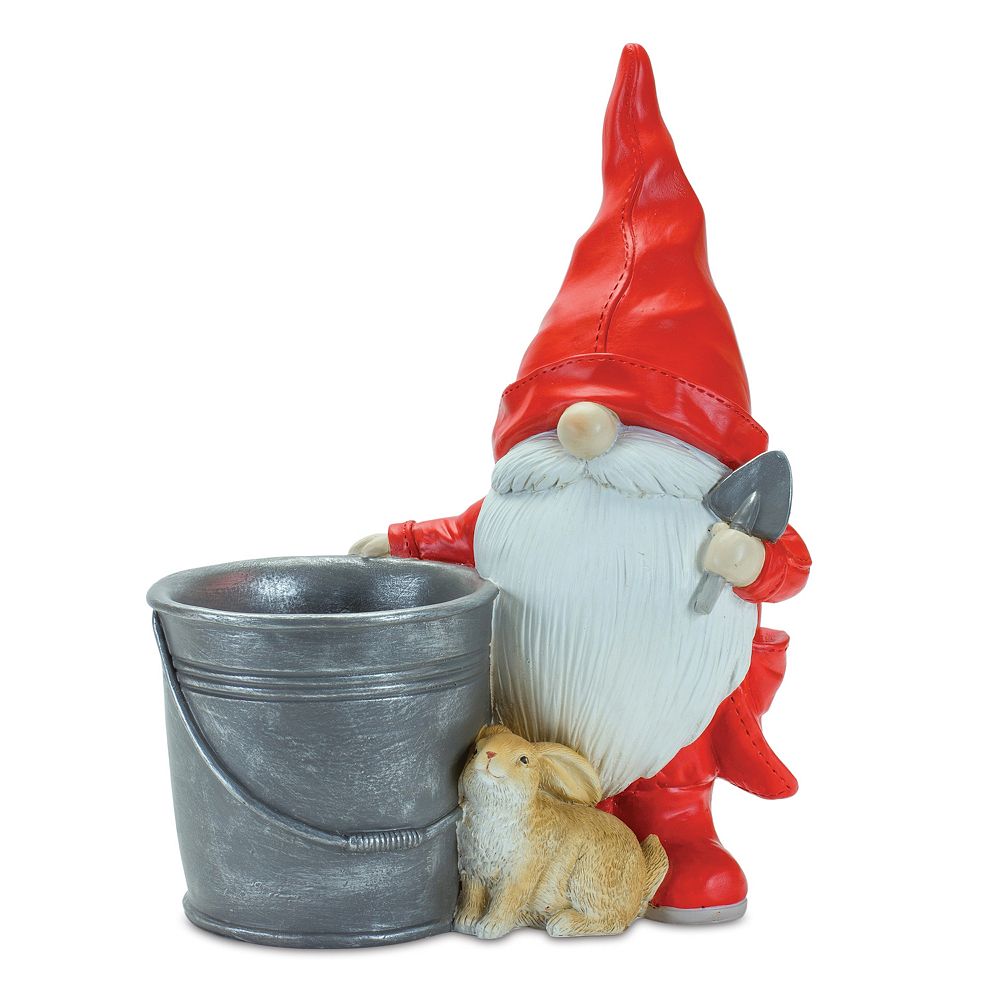 Melrose International Iron Metal Standing Garden Gnome with Flower (Set of 2) main image 1