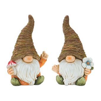 Melrose Distressed Garden Gnome Statue Floor Decor 2 pc Set