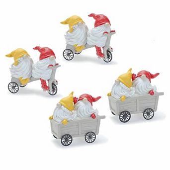 Melrose Scooter Wheelbarrow Garden Gnome Figurine Table Decor 4 pc Set