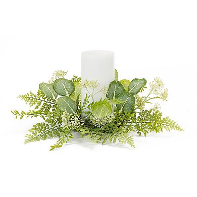 Melrose Mixed Fern Eucalyptus Artificial Candle Ring Table Decor 4-piece Set