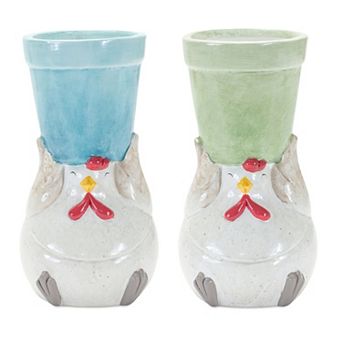 Melrose Whimsical Chicken Flower Pot Table Decor 4 pc Set
