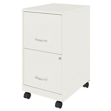 Space Solutions 18 Inch Wide 2 Drawer Mobile Cabinet for Office, Pearl White