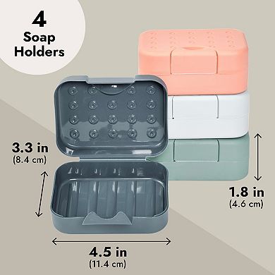 4-pk Soap Holder Travel Cases, Plastic Portable Soap Saver Set (4 Colors)