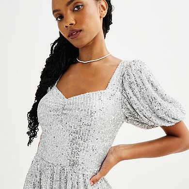 Juniors' SO® Sequin Puff Sleeve Dress