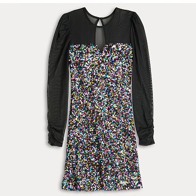Juniors' SO® Illusion Mesh Sequin Notch Front Dress