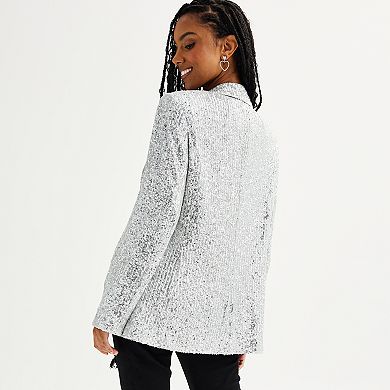 Juniors' SO® Sequin Single Button Blazer