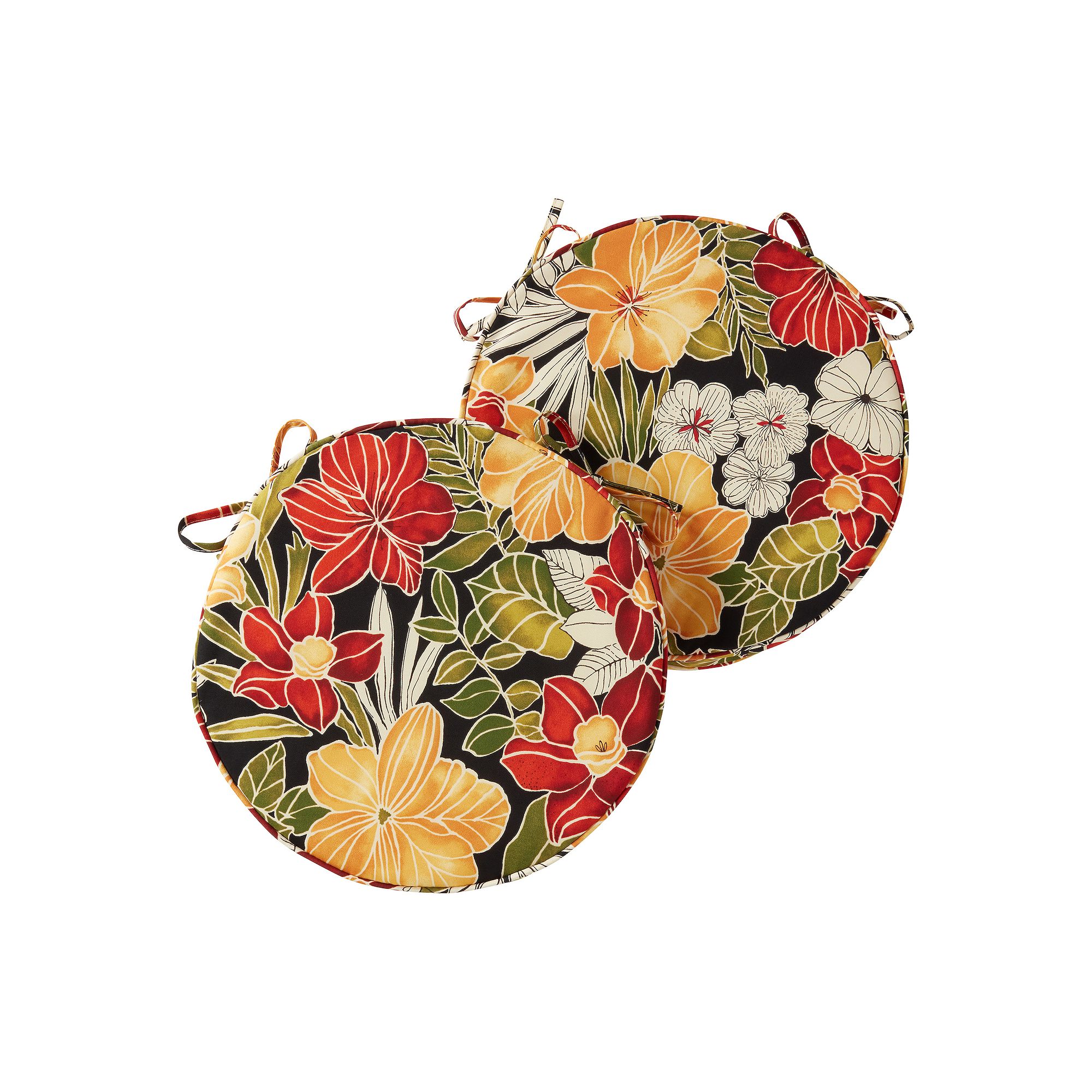 Greendale Home Fashions Outdoor Round Chair Pad 2-Pack, Aloha Black