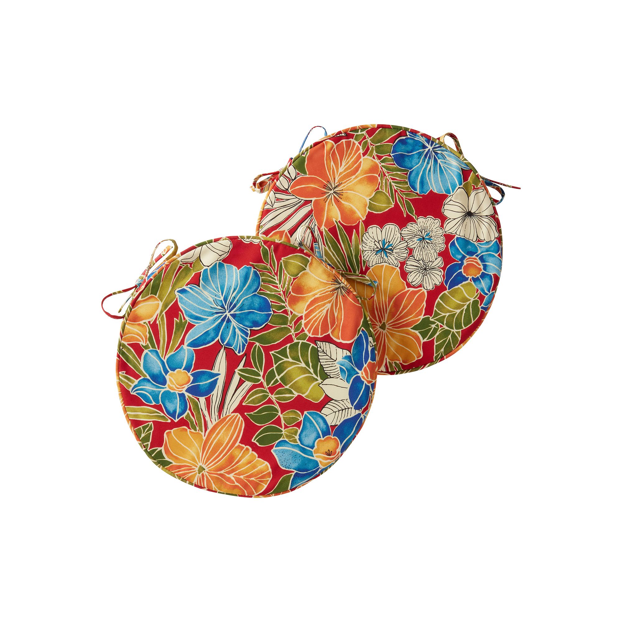 Greendale Home Fashions Outdoor Round Chair Pad 2-Pack, Aloha Red