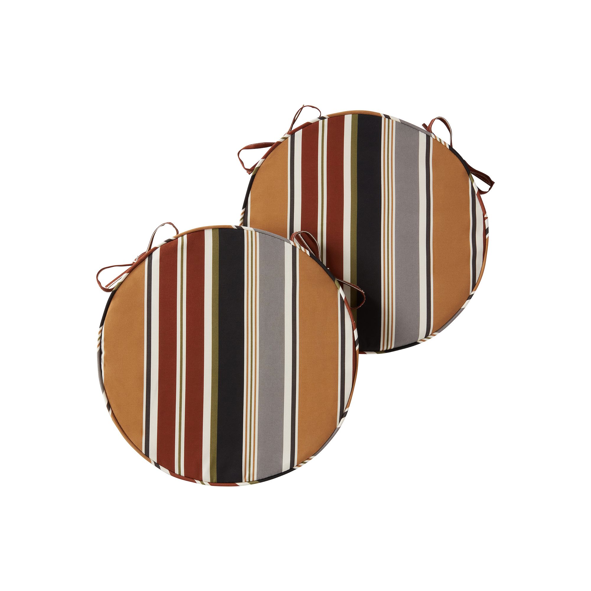 Greendale Home Fashions Outdoor Round Chair Pad 2-Pack, Brick Stripe