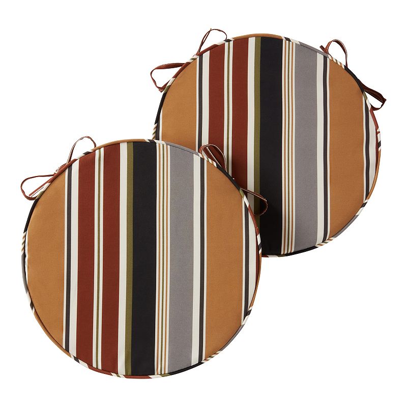 Greendale Home Fashions Outdoor Round Chair Pad 2-Pack, Brick Stripe