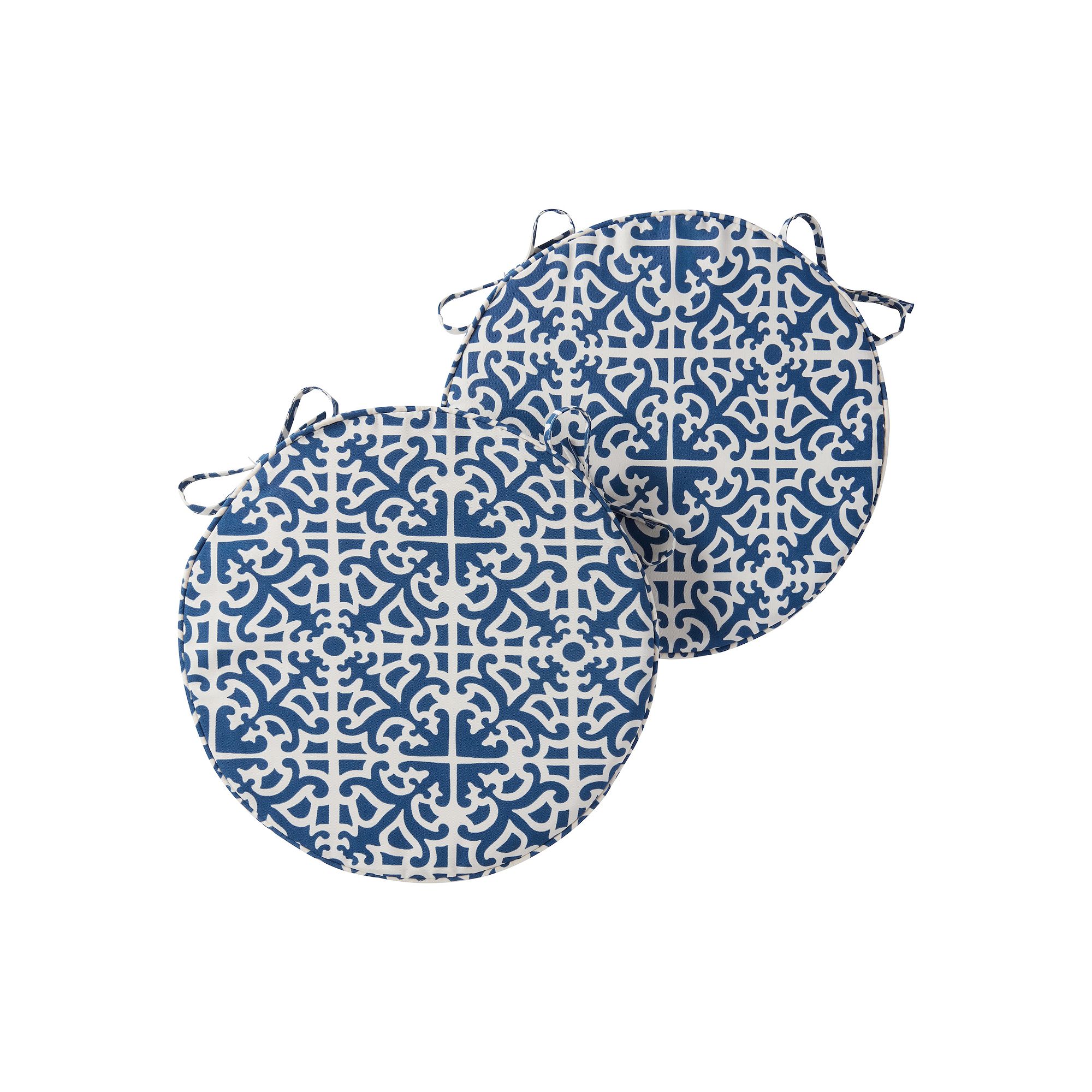 Greendale Home Fashions Outdoor Round Chair Pad 2-Pack, Blue