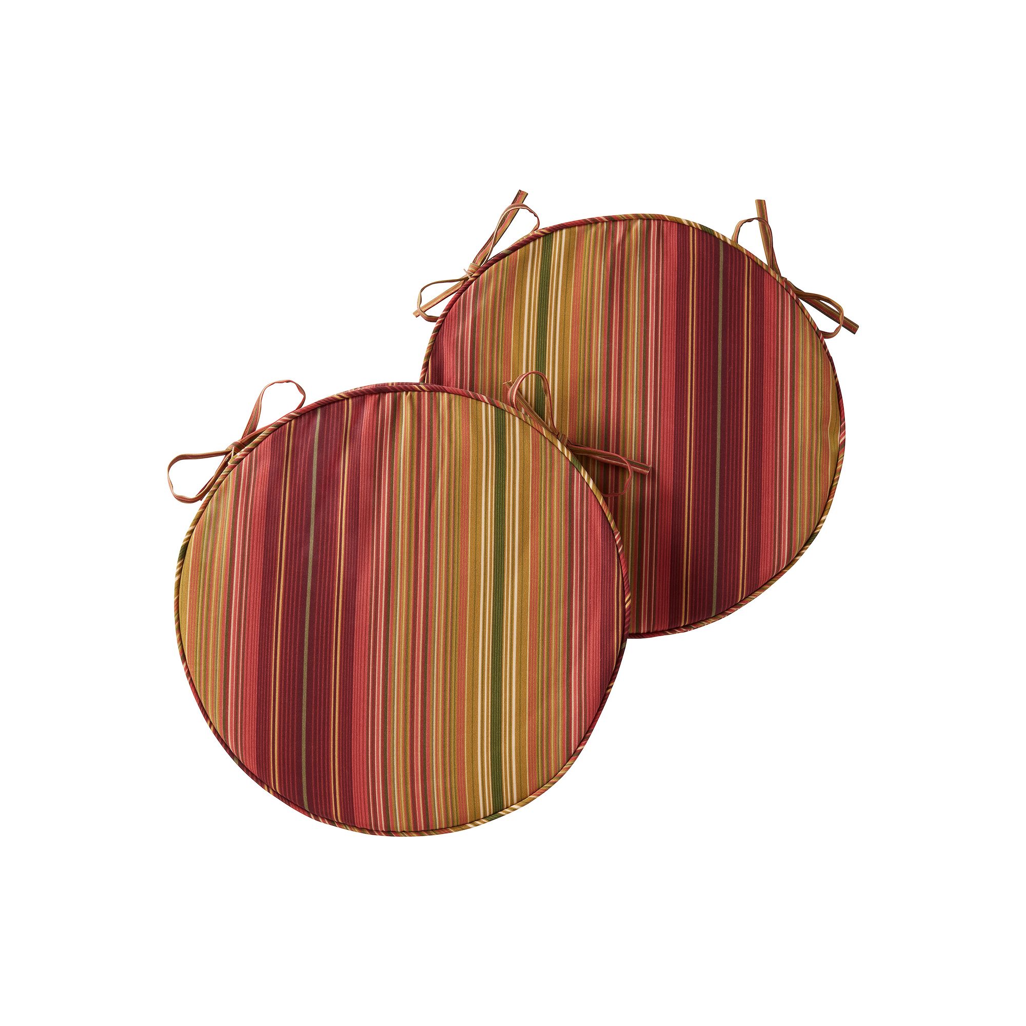 Greendale Home Fashions Outdoor Round Chair Pad 2-Pack, Kinnabari Stripe