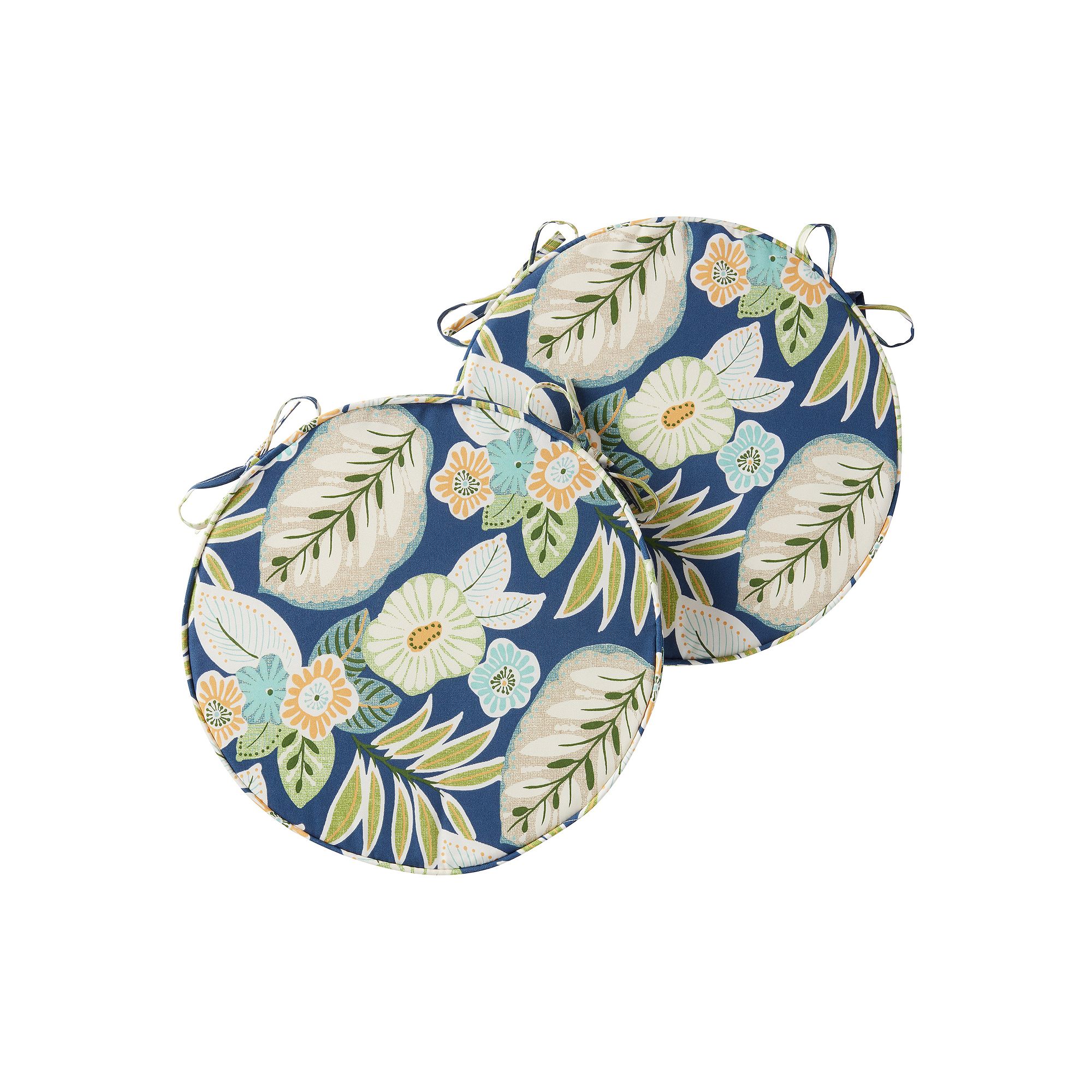 Greendale Home Fashions Outdoor Round Chair Pad 2-Pack, Marlow Blue Floral