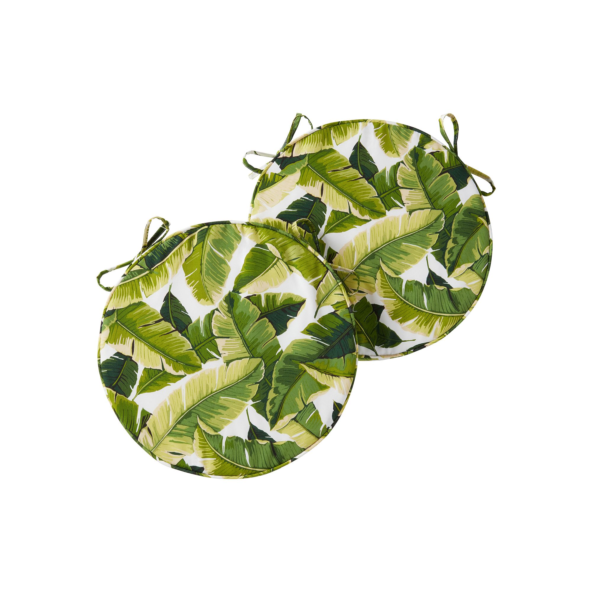 Greendale Home Fashions Outdoor Round Chair Pad 2-Pack, Palm Leaves White