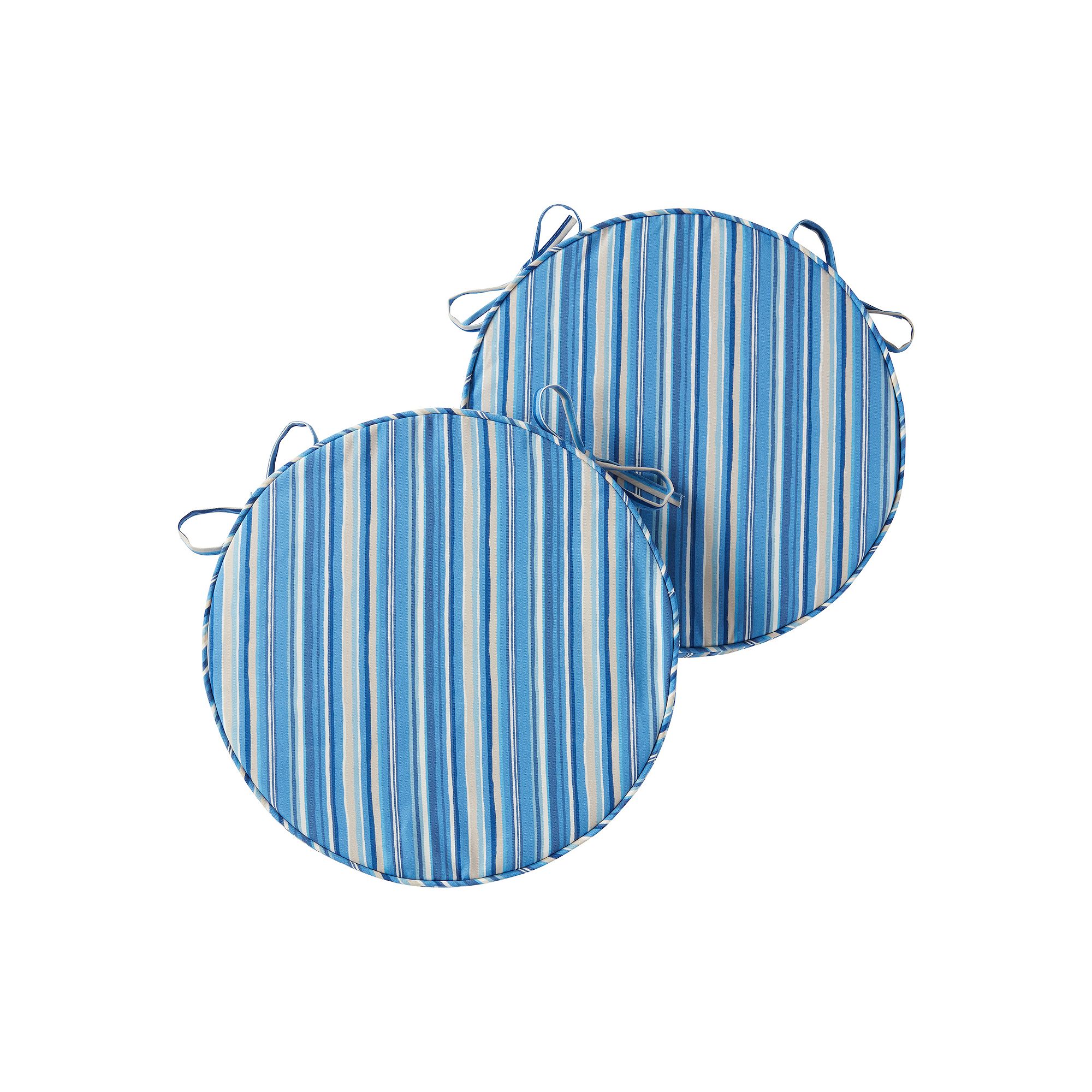 Greendale Home Fashions Outdoor Round Chair Pad 2-Pack, Blue Stripe