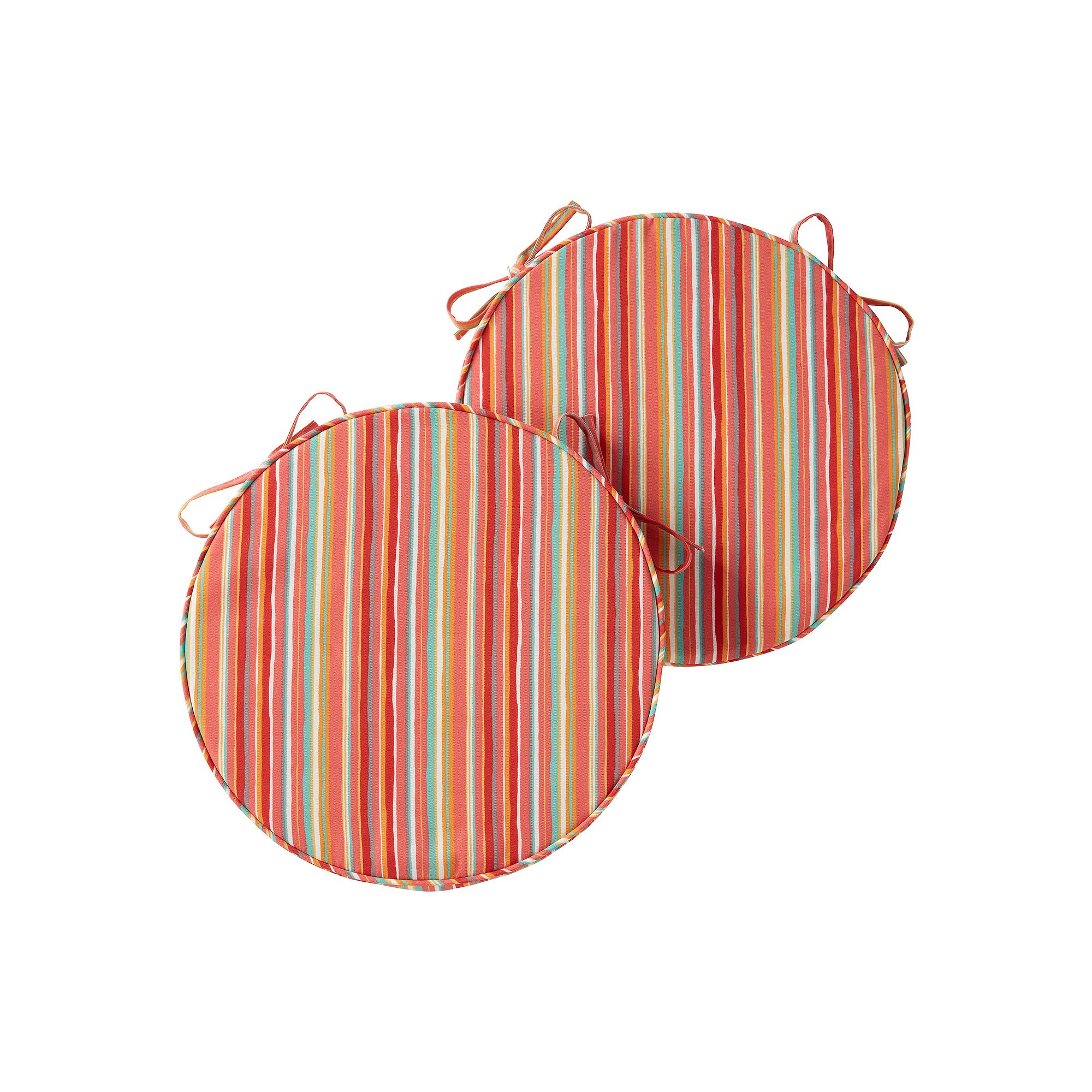 Greendale Home Fashions Outdoor Round Chair Pad 2-Pack, Watermelon Stripe