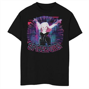Boys 8-20 Husky Spider-Man: Across The Spider-Verse Spider Gwen Glitchy Poster Graphic Tee