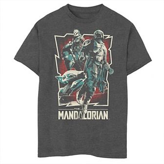 Boys 8-20 Husky The Mandalorian Bounty Hunters Grogu Group Shot Graphic Tee