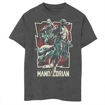 Boys 8-20 Husky The Mandalorian Bounty Hunters Grogu Group Shot Graphic Tee